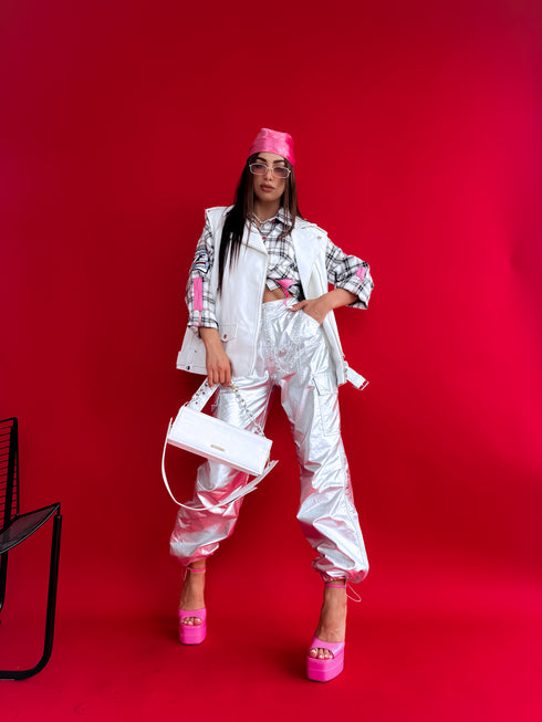 Жилет из искусственной кожи "POP STAR" - БЕЛЫЙ CV2122