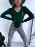 Sweater with V-neck "ALIVE W2001" - EMERALD GREEN