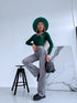 Sweater with V-neck "ALIVE W2001" - EMERALD GREEN
