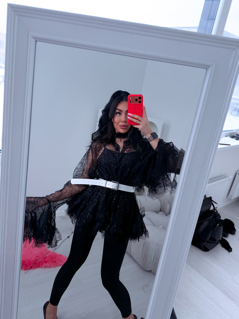 Mežģīņu 2in1 blūze "BRILLIANTE" A2578 - MELNA PRE-ORDER