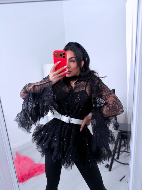 Mežģīņu 2in1 blūze "BRILLIANTE" A2578 - MELNA PRE-ORDER