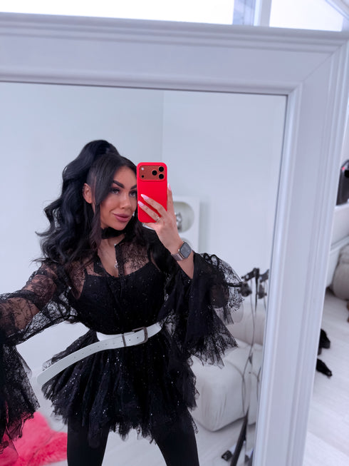 Mežģīņu 2in1 blūze "BRILLIANTE" A2578 - MELNA PRE-ORDER