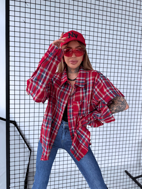 Блузка "DETECT" H12219 - КРАСНЫЙ С СИНИМ