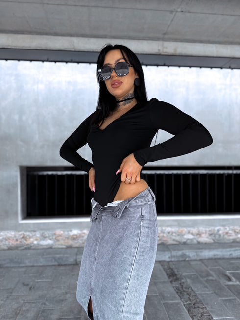 MELNS, elastīgais bodijs ar dekoltē "FUTŪRA" HS8935