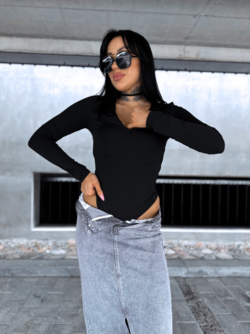 MELNS, elastīgais bodijs ar dekoltē "FUTŪRA" HS8935