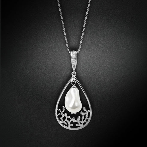 Silver Pendant "Baroque Drop" with White Swarovski™ Pearls