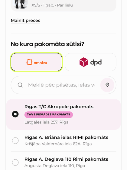Atgriešana: izvēlies pakomātu