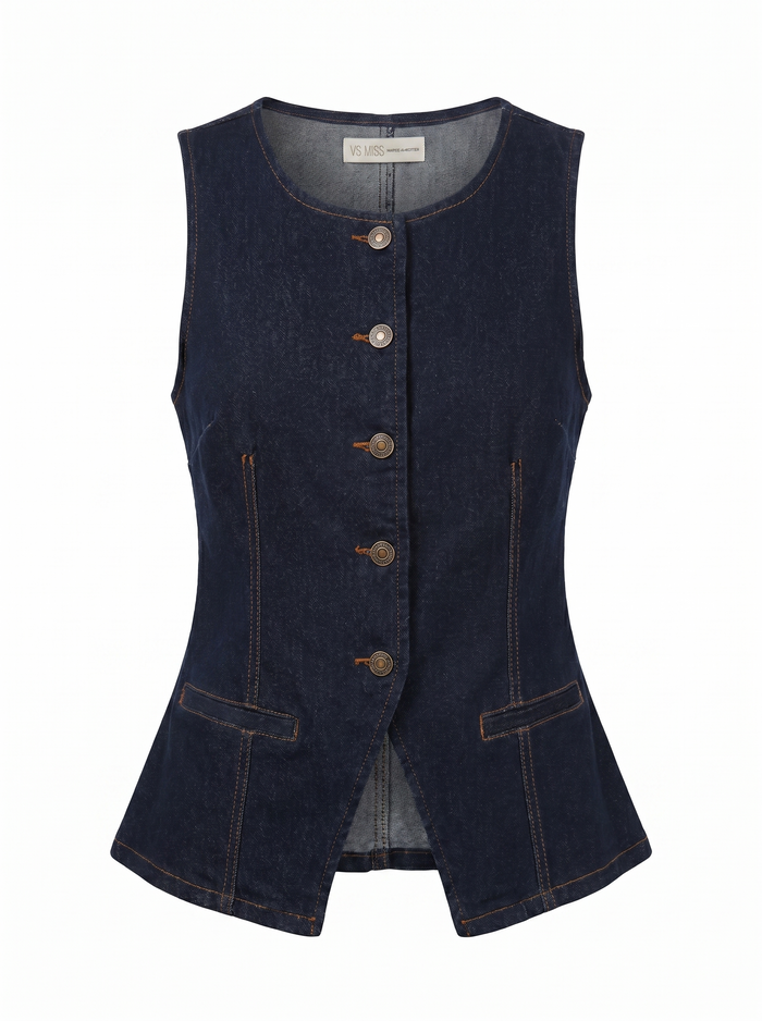 "MILENA K912" denim vest - DARK BLUE