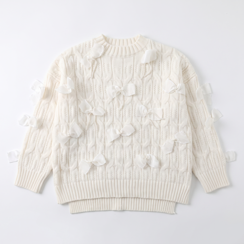 Knitted Sweater "BOW SKETCH 02" - CREAM WHITE