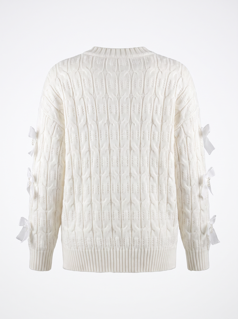 Knitted Sweater "BOW SKETCH 02" - CREAM WHITE