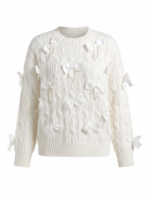 Knitted Sweater "BOW SKETCH 02" - CREAM WHITE