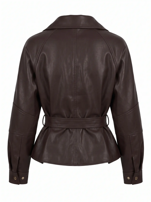 Ādas imitācijas jaka "WAIST ACCENT" S-6253 - CHOCO