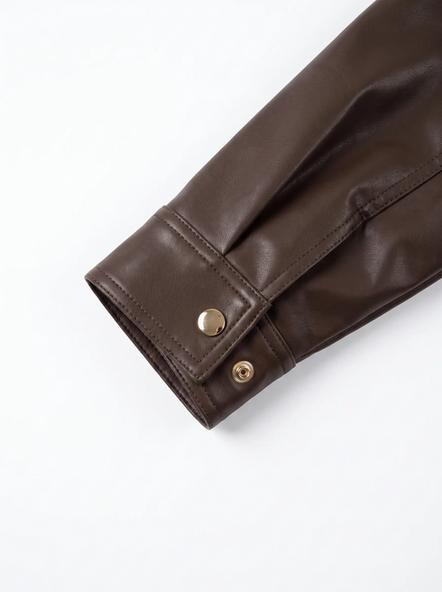 Ādas imitācijas jaka "WAIST ACCENT" S-6253 - CHOCO