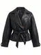 Faux leather jacket "WAIST ACCENT" S-6253 - BLACK