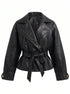 Faux leather jacket "WAIST ACCENT" S-6253 - BLACK