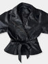 Faux leather jacket "WAIST ACCENT" S-6253 - BLACK