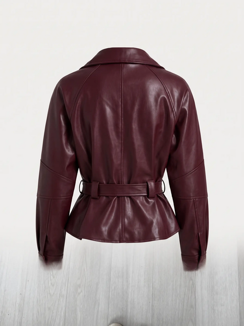 Faux leather jacket "WAIST ACCENT" S-6253 - BORDEAUX