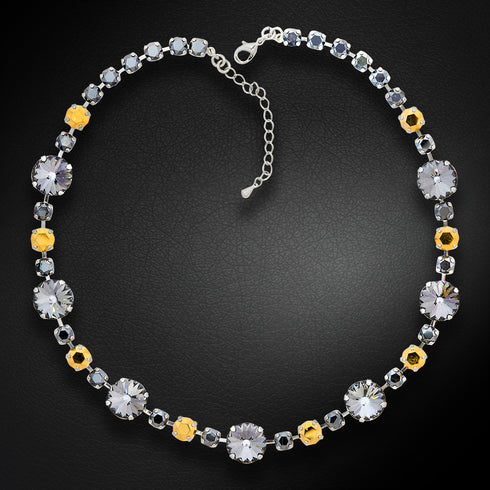 Wedding Necklace "Vorteks (Nightfall / Jet Hematite / Aurum)" with Preciosa™ Crystals