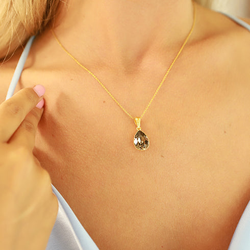 Sidabro pakabukas "Kristalo Lašas (Juodasis Deimantas)" su Preciosa™ kristalais