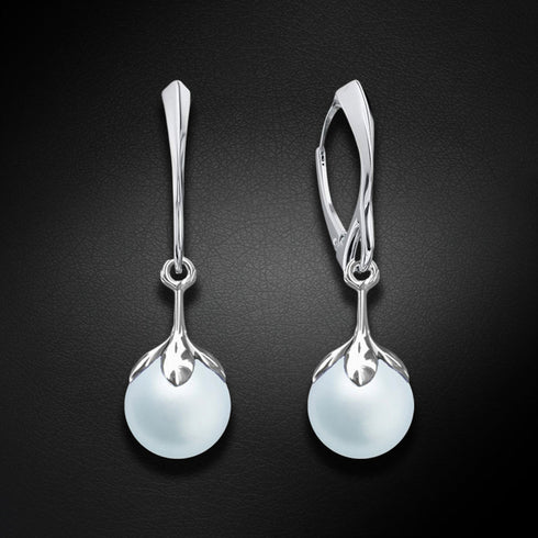 Silver earrings "Pearl Galaxy (Light Blue)" with Preciosa™ crystals