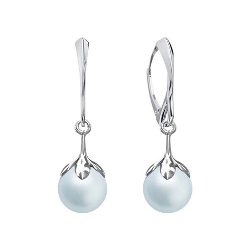 Silver earrings "Pearl Galaxy (Light Blue)" with Preciosa™ crystals
