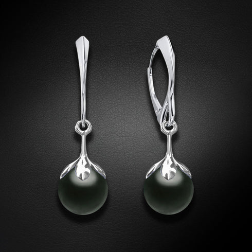 Silver earrings "Pearl Galaxy (Magic Black)" with Preciosa™ crystals