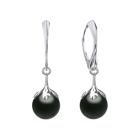 Silver earrings "Pearl Galaxy (Magic Black)" with Preciosa™ crystals