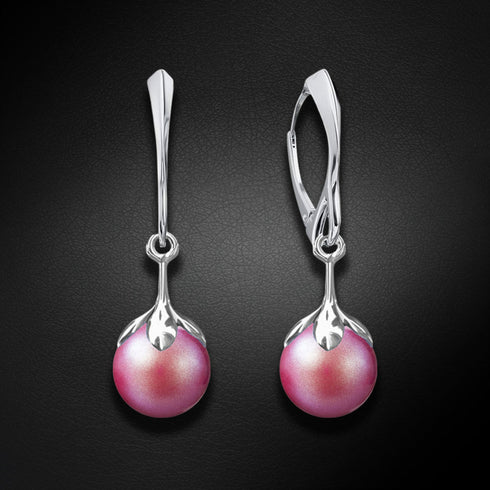 Silver earrings "Pearl Galaktika (Pearlescent Red)" with Preciosa™ crystals