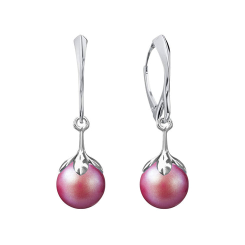 Silver earrings "Pearl Galaktika (Pearlescent Red)" with Preciosa™ crystals