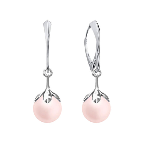 Silver earrings "Pearl Galaxy (Rosaline)" with Preciosa™ crystals