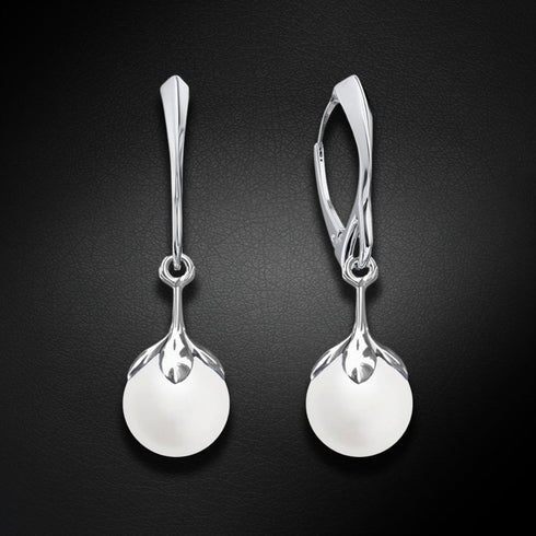 Silver earrings "Pearl Galaktika (White)" with Preciosa™ crystals