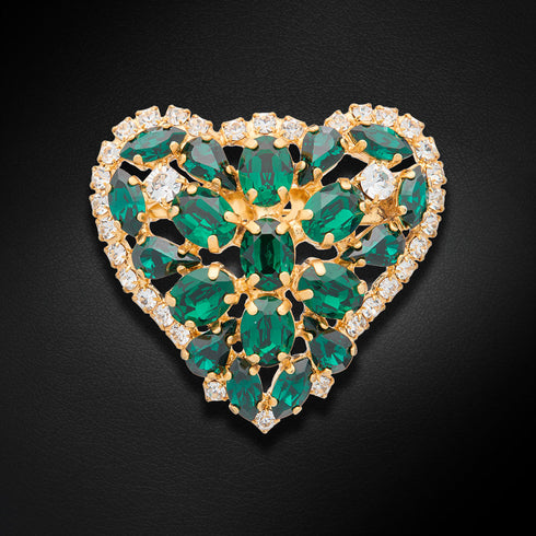 Broša "Kristāla Sirds II (Emerald)" ar Swarovski™ kristāliem