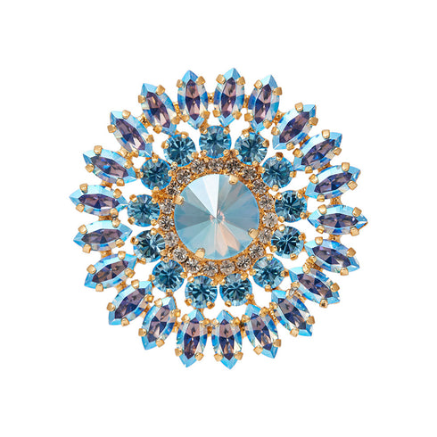 Broša "Lotoss (Light Sapphire Shimmer / Aquamarine)" ar Swarovski™ kristāliem