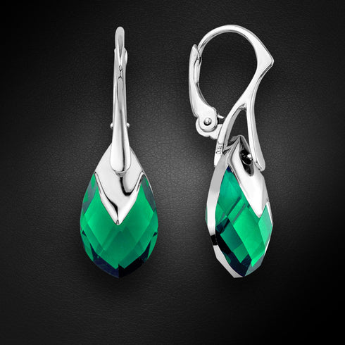 Sudraba auskari "Baroka II (Emerald Light Chrome)" ar Swarovski™ kristāliem