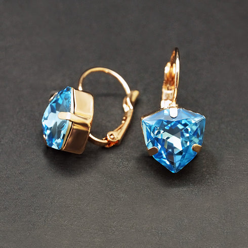 Auskarai "Bermudų trikampis (Aquamarine Blue)" su Swarovski™ kristalais