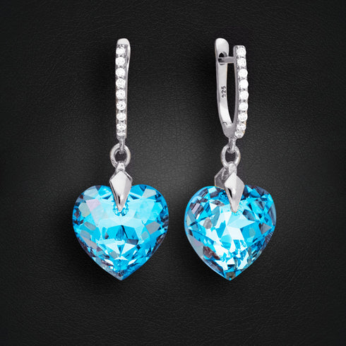 Sudraba auskari "Iemīlējusies Sirds III R (Aquamarine Shimmer)" ar Swarovski™ kristāliem