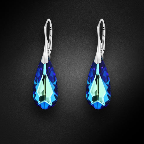 Sudraba auskari "Varavīksnes Kaskāde (Bermuda Blue)" ar Swarovski™ kristāliem