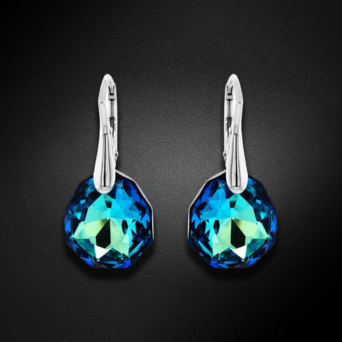 Silver Earrings "Ice Borders (Bermuda Blue)" with Swarovski™ Crystals