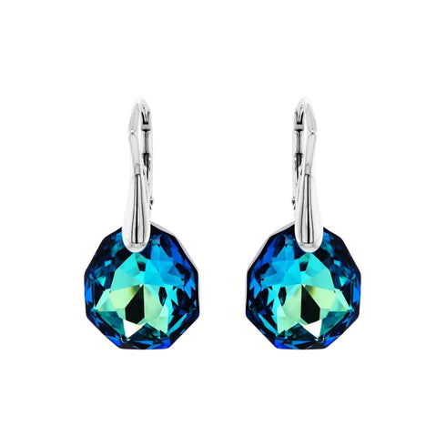 Silver Earrings "Ice Borders (Bermuda Blue)" with Swarovski™ Crystals
