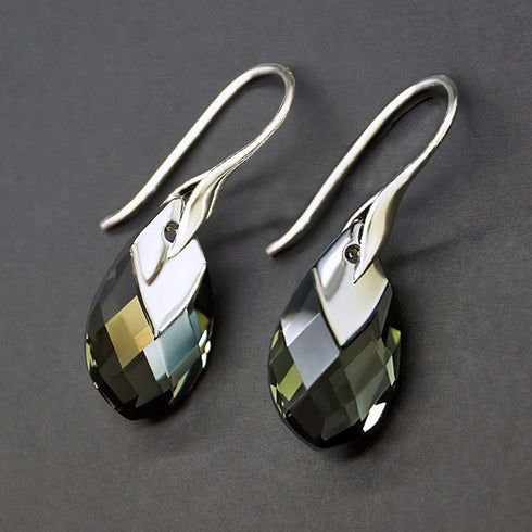 Silver Earrings "Baroque II (Black Diamond Light Chrome)" with Swarovski™ Crystals