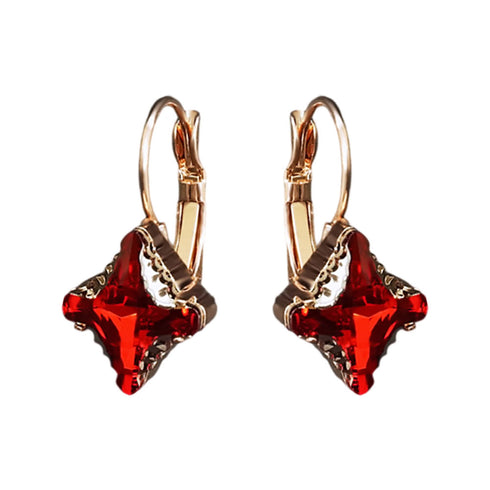 Auskari "Bizantijas Krusts (Light Siam Metallic Light Gold)" ar Swarovski™ kristāliem