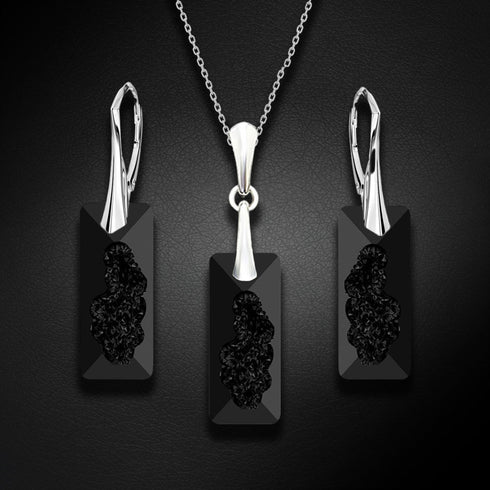 Silver set "Growing Crystal II (Jet)" with Swarovski™ crystals