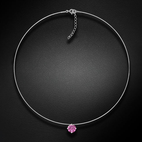 (Ekskluzīvs) Neredzamā sudraba kulons (Rubellite) ar Swarovski Zirconia Pure Brilliance kristālu
