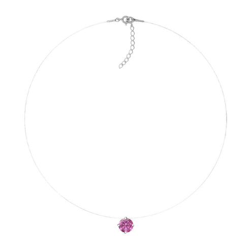(Ekskluzīvs) Neredzamā sudraba kulons (Rubellite) ar Swarovski Zirconia Pure Brilliance kristālu