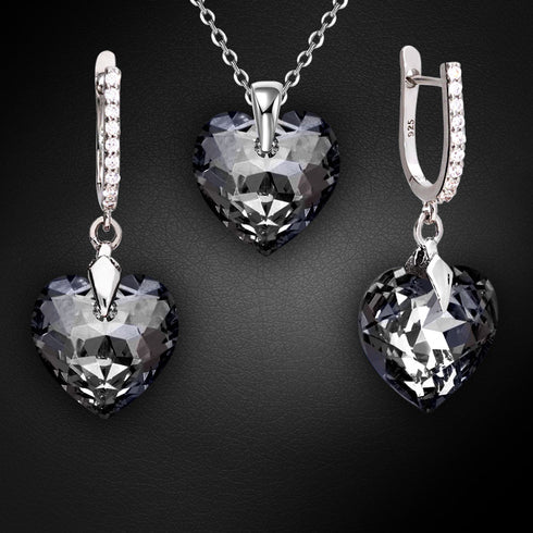 Silver set "Heart in Love III R (Silver Night)" with Swarovski™ crystals