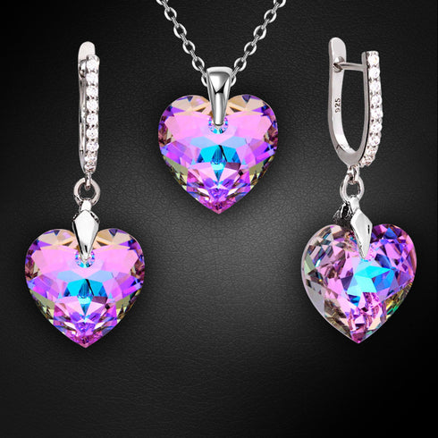 Silver set "Heart in Love III R (Vitrail Light)" with Swarovski™ crystals