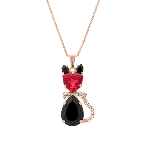 Pendant "Sunny Cat (Scarlet / Jet)" with Swarovski™ crystals