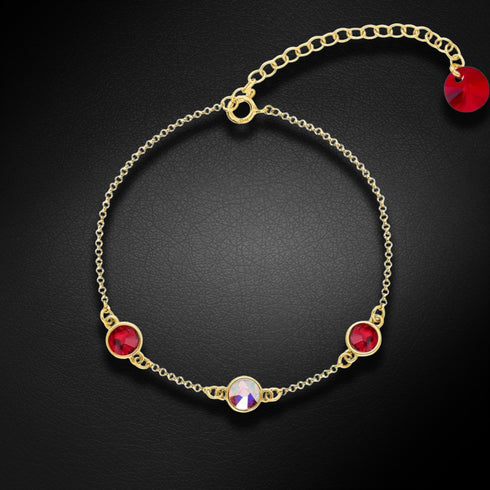 Sudraba rokassprādze "Saulains (Light Siam / Aurora Borealis)" ar Swarovski™ kristāliem