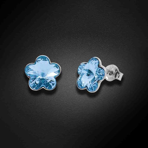 Silver Earrings "Sun Blossom (Aquamarine)" with Swarovski™ Crystals