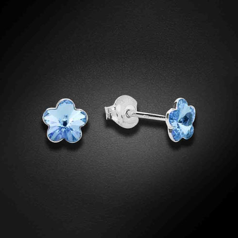 Silver Earrings "Sun Blossom II (Aquamarine)" with Swarovski™ Crystals